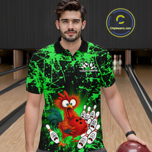 Load image into Gallery viewer, Green Funny Chicken Bowling Jersey for Men Bowling League Bowling Team Shirts Polo &amp; 1/4 Zip HN232