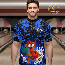 Load image into Gallery viewer, Blue Funny Chicken Bowling Jersey for Men Bowling League Bowling Team Shirts Polo &amp; 1/4 Zip HN232