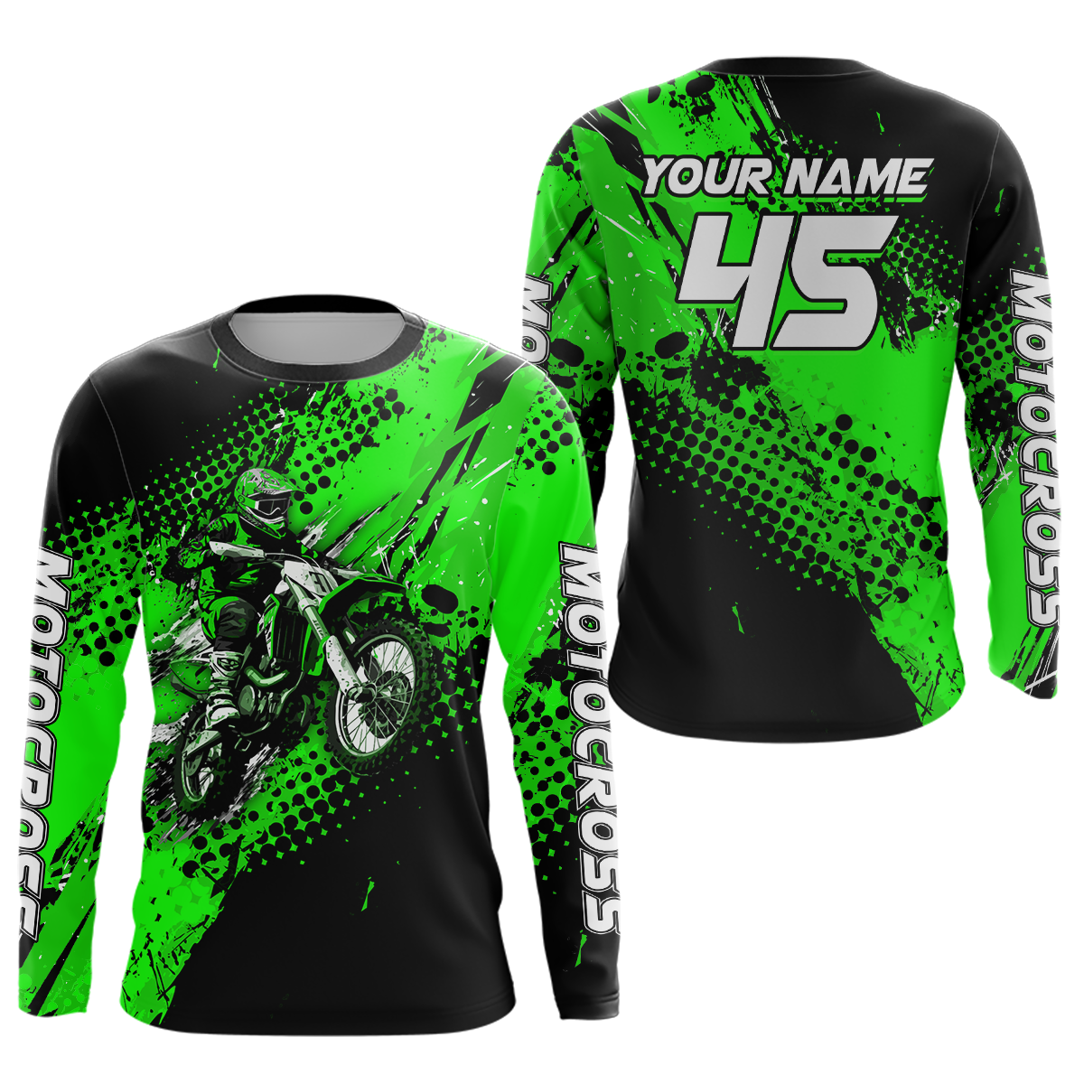 Green Youth Dirt Bike Jersey Adult Kid Upf30+ Custom Motocross Jersey Off-Road Jersey DNT50