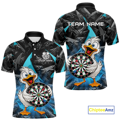Custom Turquoise Duck Funny Dart Shirt Dart Team Jersey for Men Dartboard Polo & 1/4Zip NNT167