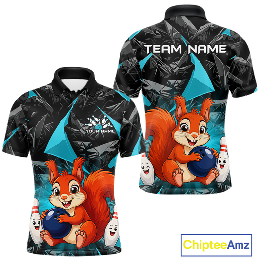 Funny Turquoise Squirrel Custom Bowling Jersey for Men Bowling Team Shirts Bowling League HNT302