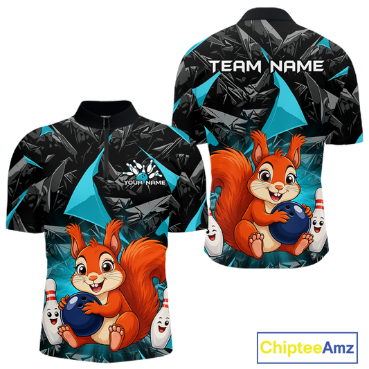 Funny Turquoise Squirrel Custom Bowling Jersey for Men Bowling Team Shirts Bowling League HNT302