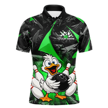 Load image into Gallery viewer, Custom Green Funny Duck Bowling Jersey for Men Bowling League Bowling Team Shirts Polo &amp; 1/4 Zip HN233
