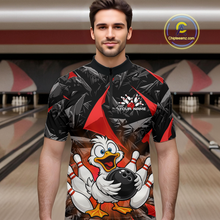 Load image into Gallery viewer, Custom Red Funny Duck Bowling Jersey for Men Bowling League Bowling Team Shirts Polo &amp; 1/4 Zip HN233