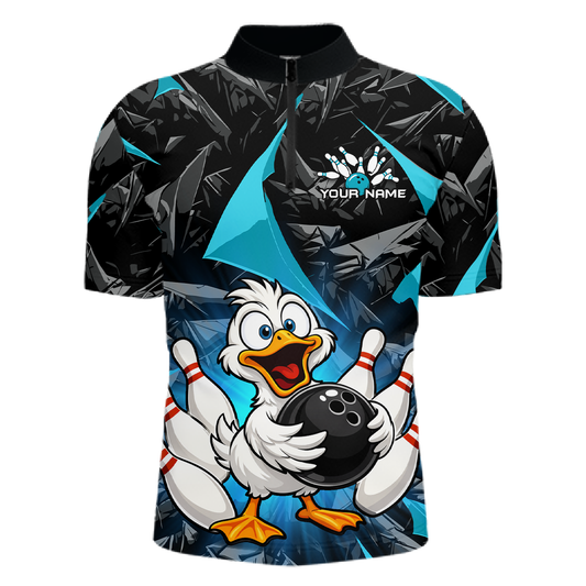Custom Turquoise Funny Duck Bowling Jersey for Men Bowling League Bowling Team Shirts Polo & 1/4 Zip HN233