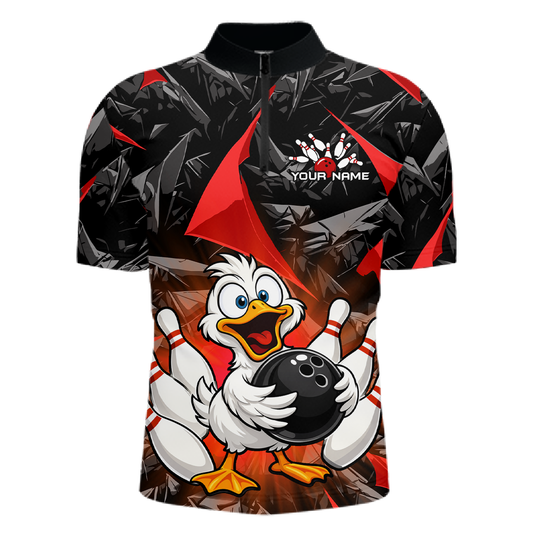 Custom Red Funny Duck Bowling Jersey for Men Bowling League Bowling Team Shirts Polo & 1/4 Zip HN233
