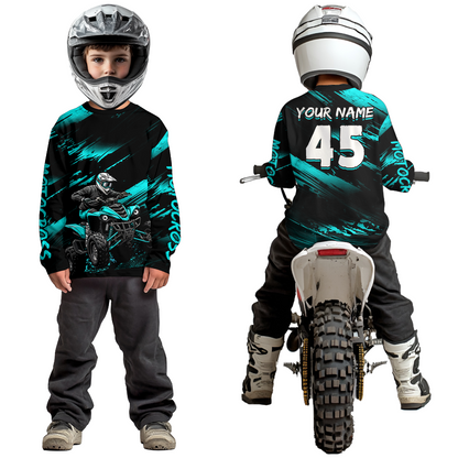 Custom Turquoise ATV Motocross Jersey Kid Adult Quad Bike Jersey Off-Road Shirt UPF30+ DNT58