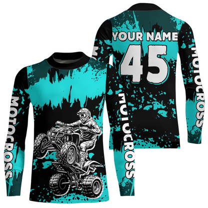 Turquoise ATV Motocross Jersey Kid Adult Custom Quad Bike Jersey Off-Road Shirt UPF30+ DNT59