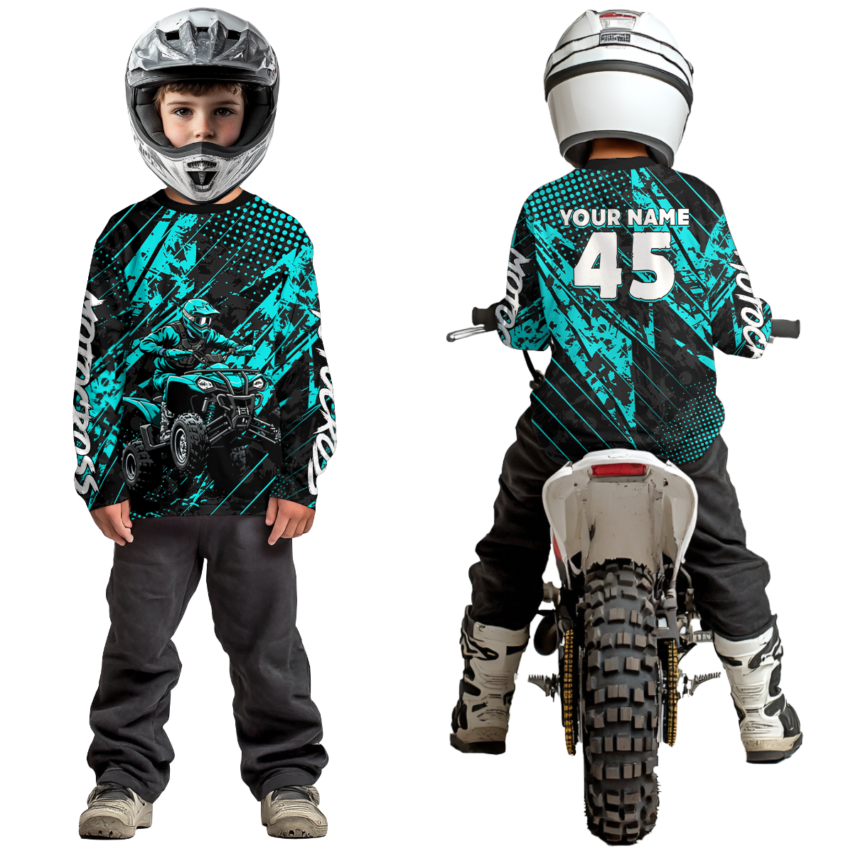 Custom Turquoise ATV Motocross Shirts Kid Men Women Off-Road Quad Bike Shirt UPF30+ DNT61