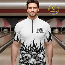 Load image into Gallery viewer, Custom Skull Flame Bowling Jersey for Men Bowling Team Shirts Bowling League Polo &amp; 1/4 Zip HNT305