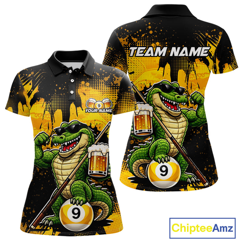 Custom Beer Alligator 9 Ball Billiard Shirts for Women Billiard Team Jerseys Billiard League Polo & 1/4 Zip NNT289