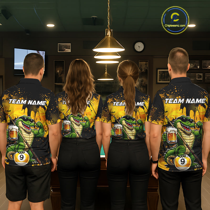 Custom Beer Alligator 9 Ball Billiard Shirts for Men Billiard Team Jerseys Billiard League Polo & 1/4 Zip NNT289
