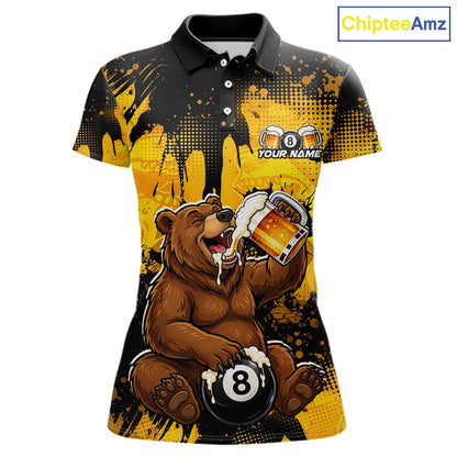 Custom Beer Bear 8 Ball Billiard Shirts for Women Billiard Team Jerseys Billiard League Polo & 1/4 Zip NNT288