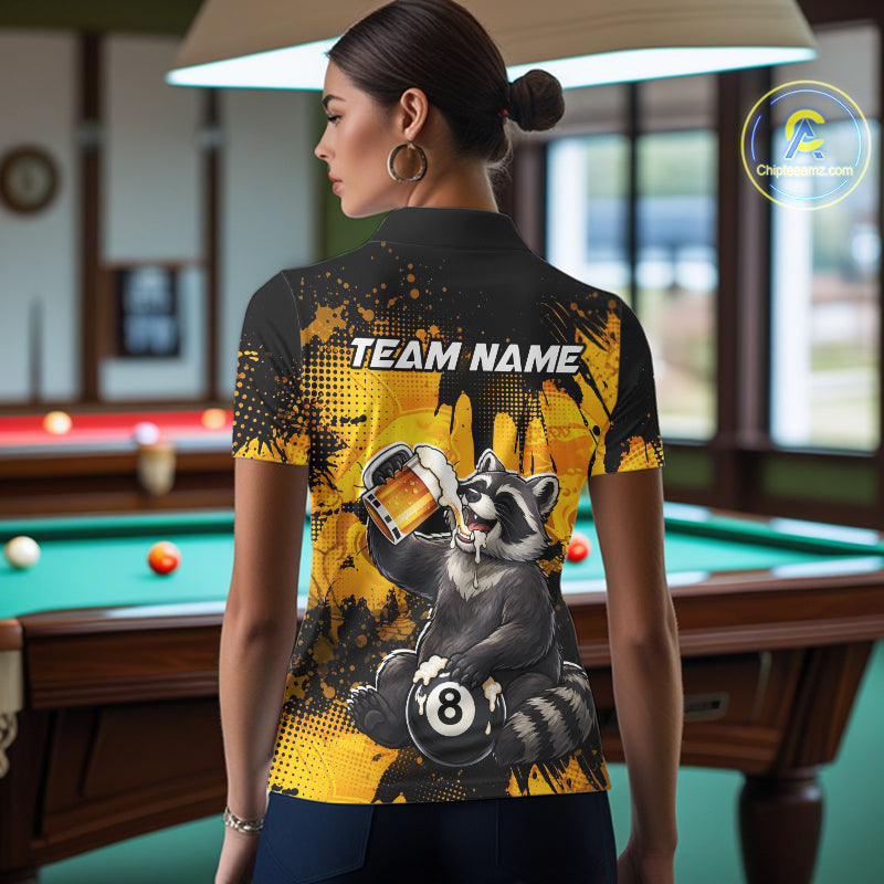 Custom Beer Raccoon 8 Ball Billiard Shirts for Women Billiard Team Jerseys Billiard League Polo & 1/4 Zip NNT287
