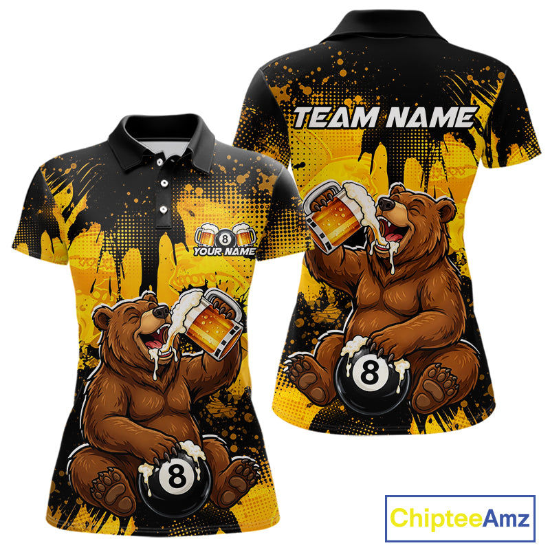Custom Beer Bear 8 Ball Billiard Shirts for Women Billiard Team Jerseys Billiard League Polo & 1/4 Zip NNT288