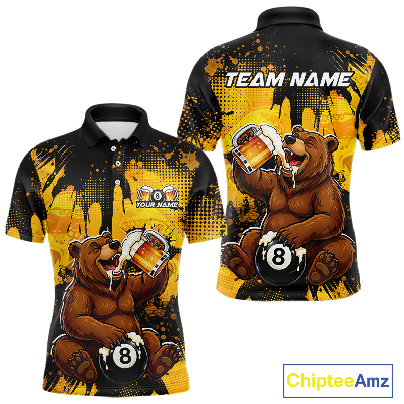 Custom Beer Bear 8 Ball Billiard Shirts for Men Billiard Team Jerseys Billiard League Polo & 1/4 Zip NNT288