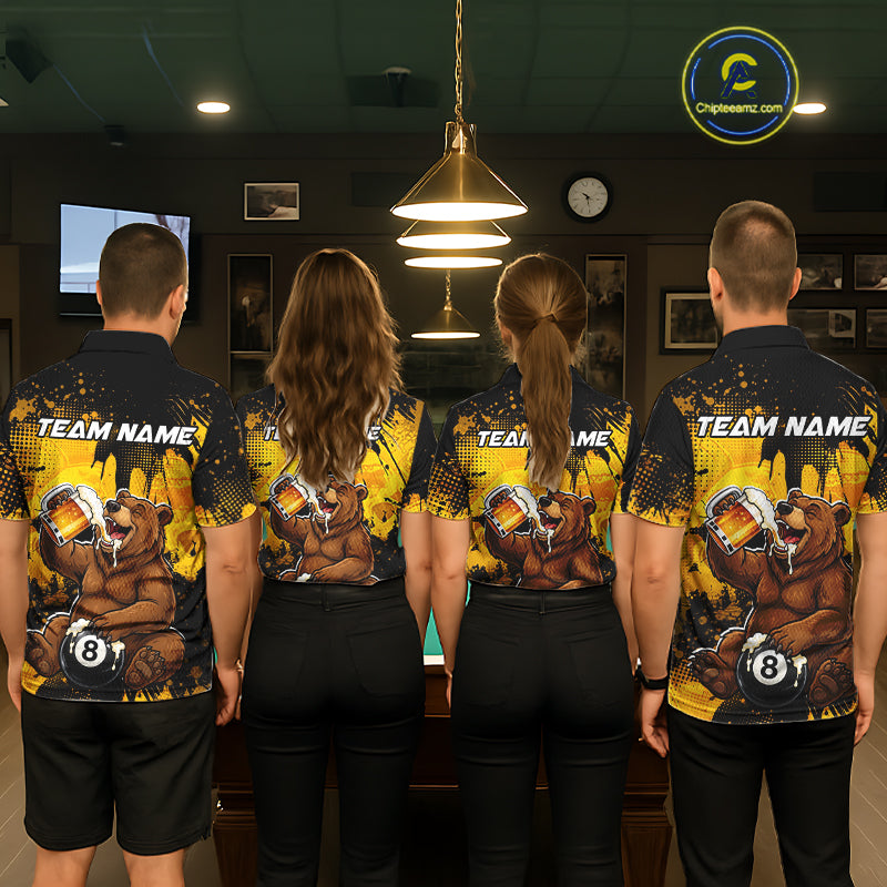 Custom Beer Bear 8 Ball Billiard Shirts for Women Billiard Team Jerseys Billiard League Polo & 1/4 Zip NNT288