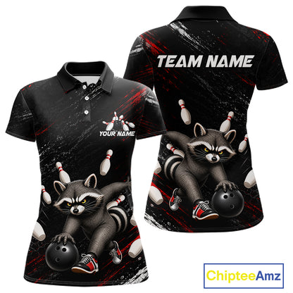 Funny Raccoon Custom Bowling Jersey for Women Bowling Team Shirts Bowling League Polo & 1/4 Zip HNT492