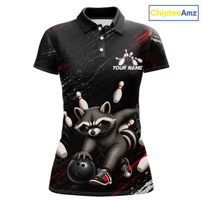 Funny Raccoon Custom Bowling Jersey for Women Bowling Team Shirts Bowling League Polo & 1/4 Zip HNT492