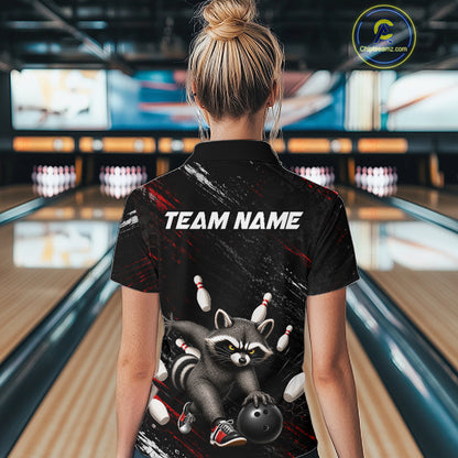 Funny Raccoon Custom Bowling Jersey for Women Bowling Team Shirts Bowling League Polo & 1/4 Zip HNT492