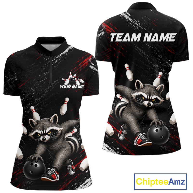 Funny Raccoon Custom Bowling Jersey for Women Bowling Team Shirts Bowling League Polo & 1/4 Zip HNT492