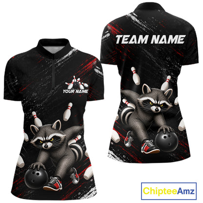 Funny Raccoon Custom Bowling Jersey for Women Bowling Team Shirts Bowling League Polo & 1/4 Zip HNT492