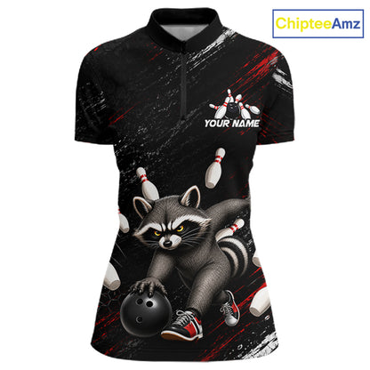 Funny Raccoon Custom Bowling Jersey for Women Bowling Team Shirts Bowling League Polo & 1/4 Zip HNT492