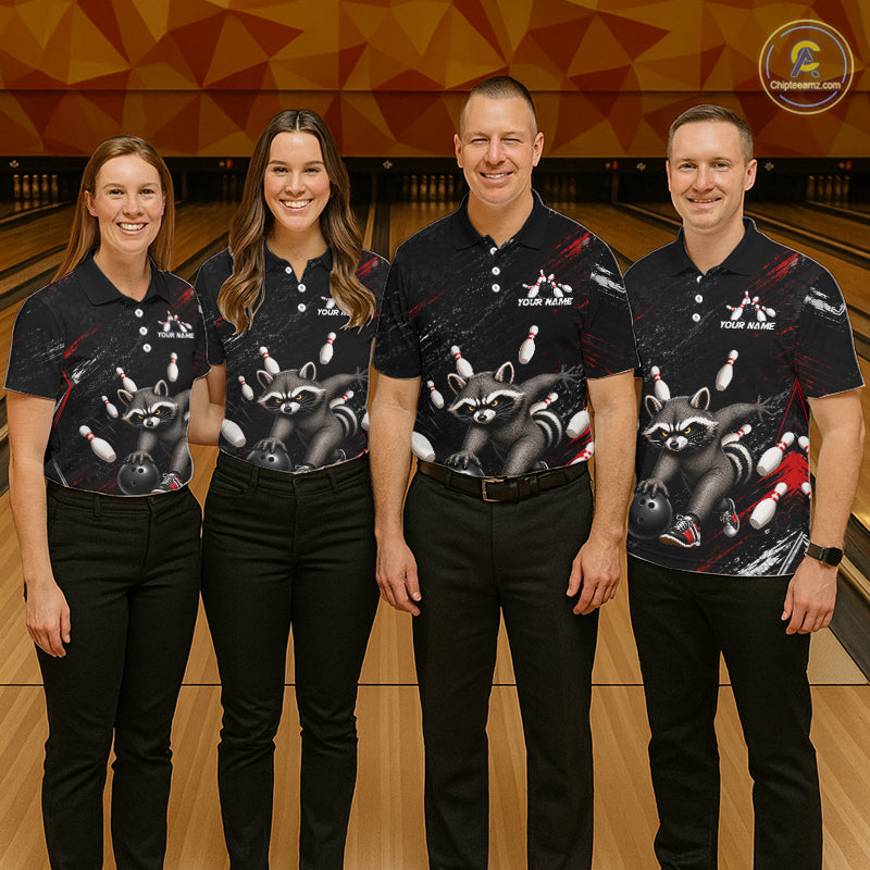 Funny Raccoon Custom Bowling Jersey for Women Bowling Team Shirts Bowling League Polo & 1/4 Zip HNT492