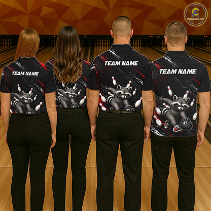 Funny Raccoon Custom Bowling Jersey for Women Bowling Team Shirts Bowling League Polo & 1/4 Zip HNT492