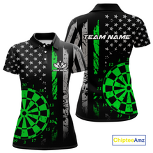 Load image into Gallery viewer, Custom Green US Flag Darts Shirt for Women Darts Team Jerseys Dart Tournament Polo &amp; 1/4 Zip NNT116
