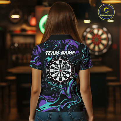 Purple-Turquoise Pattern Darts Team Jerseys Dart Shirts For Women Dart Tournament Polo & 1/4 Zip NNT119