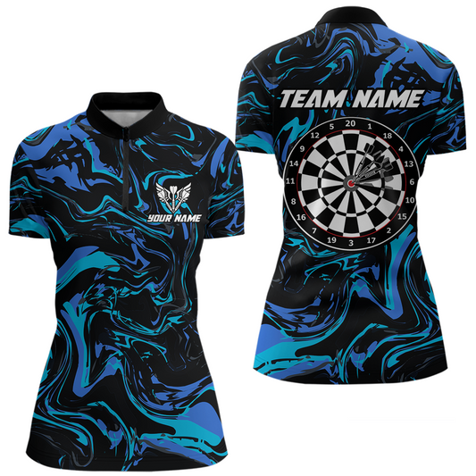Teal-Turquoise Pattern Darts Team Jerseys Dart Shirts For Women Dart Tournament Polo & 1/4 Zip NNT119