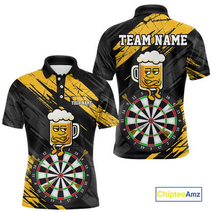Custom Yellow Funny Beer Darts Board Dart Shirts For Men Darts Team Jerseys Dart Tournament NNT120