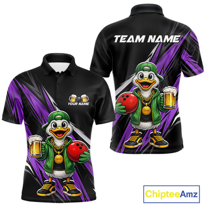 Custom Purple Beer Duck Bowling Shirt for Men Duck Funny Beer Bowling Team Jersey HNT276