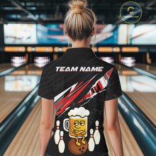 Load image into Gallery viewer, Custom Red Funny Beer Bowling Jersey for Women Bowling Team Shirts Polo &amp; 1/4 Zip HNT170