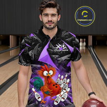 Load image into Gallery viewer, Custom Purple Funny Chicken Bowling Jersey for Men Bowling Team Shirts  Polo &amp; 1/4 Zip HNT138