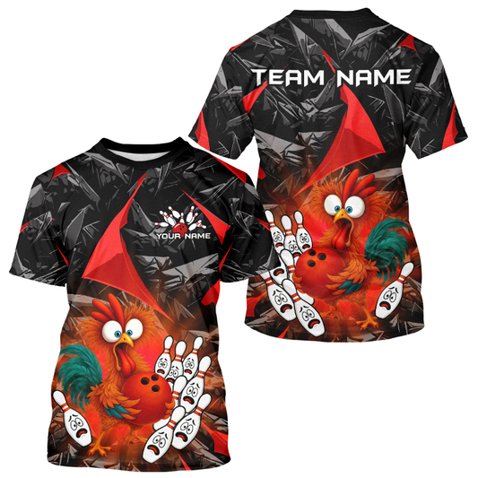 Custom Red Chicken Bowling Shirts for Men Women Bowling Uniform Bowling Team Shirts HNT138