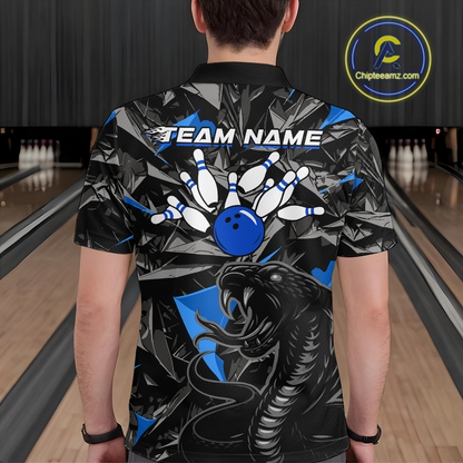 Custom Blue Cobra Snake Bowling Jersey for Men Bowling Team Shirts Bowling Uniform Polo & 1/4 Zip HNT137