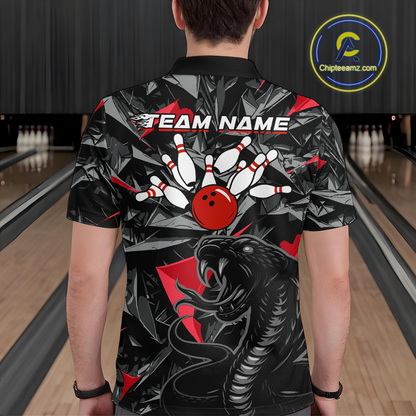 Custom Red Cobra Snake Bowling Jersey for Men Bowling Team Shirts Bowling Uniform Polo & 1/4 Zip HNT137