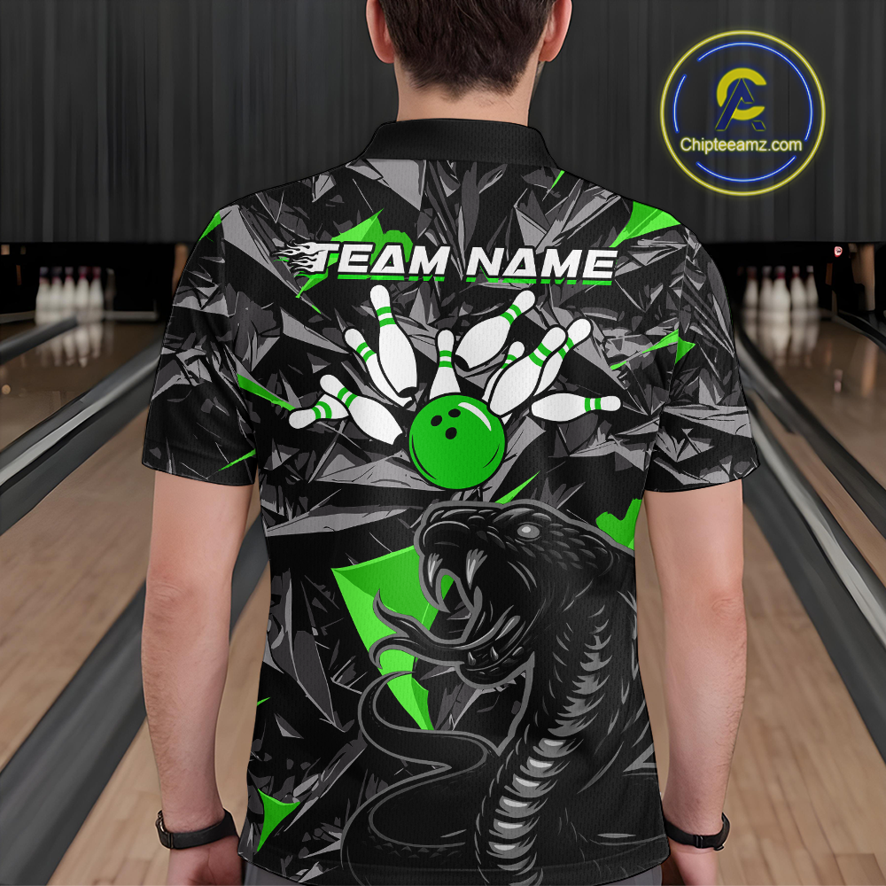 Custom Green Cobra Snake Bowling Jersey for Men Bowling Team Shirts Bowling Uniform Polo & 1/4 Zip HNT137