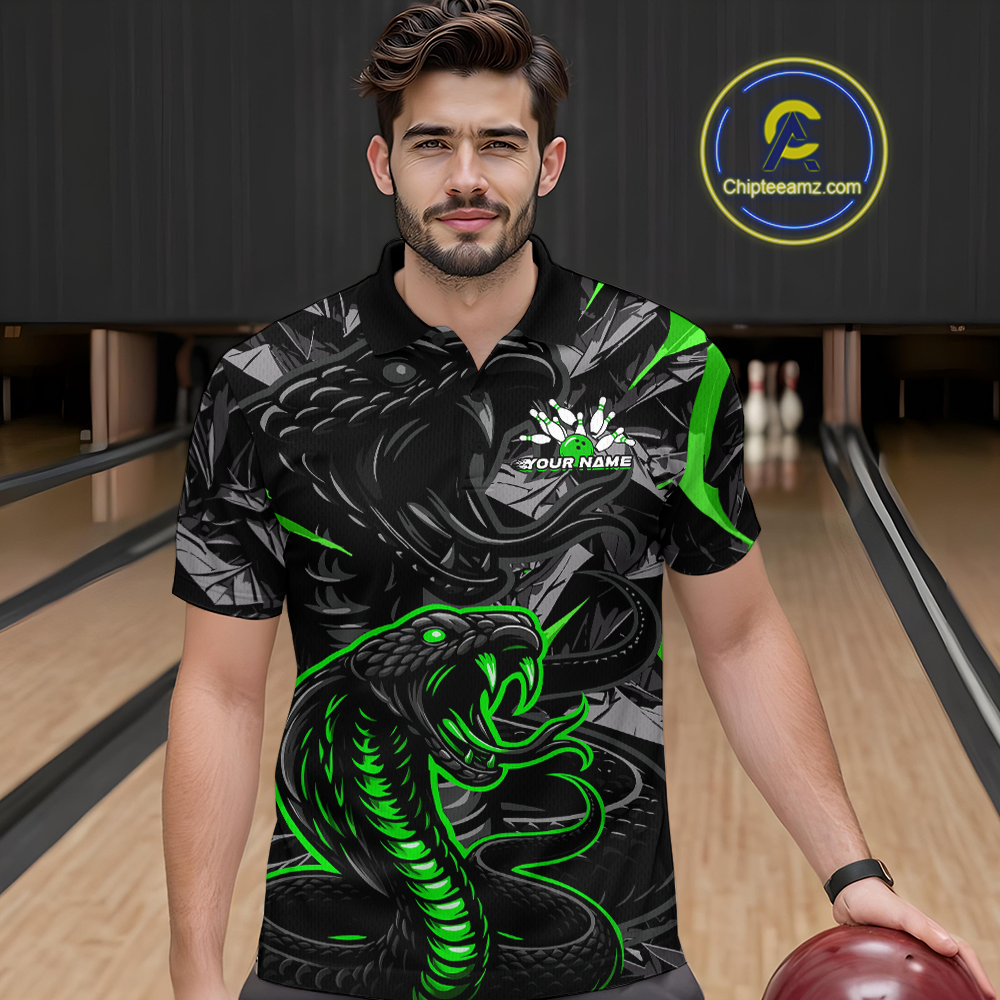 Custom Green Cobra Snake Bowling Jersey for Men Bowling Team Shirts Bowling Uniform Polo & 1/4 Zip HNT137