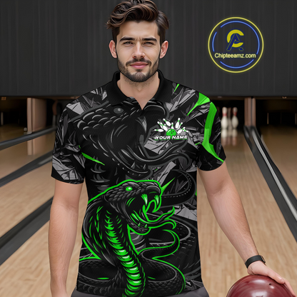 Custom Green Cobra Snake Bowling Jersey for Men Bowling Team Shirts Bowling Uniform Polo & 1/4 Zip HNT137