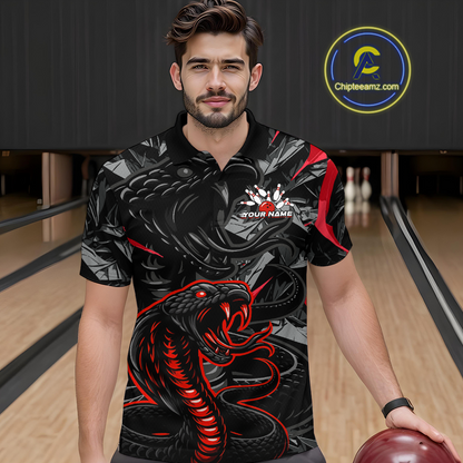 Custom Red Cobra Snake Bowling Jersey for Men Bowling Team Shirts Bowling Uniform Polo & 1/4 Zip HNT137