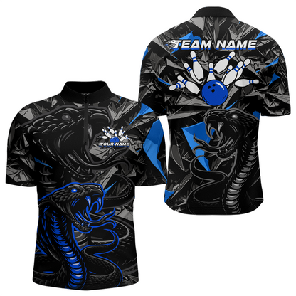 Custom Blue Cobra Snake Bowling Jersey for Men Bowling Team Shirts Bowling Uniform Polo & 1/4 Zip HNT137