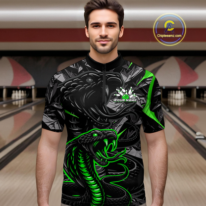 Custom Green Cobra Snake Bowling Jersey for Men Bowling Team Shirts Bowling Uniform Polo & 1/4 Zip HNT137