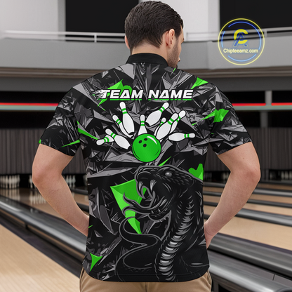 Custom Green Cobra Snake Bowling Jersey for Men Bowling Team Shirts Bowling Uniform Polo & 1/4 Zip HNT137