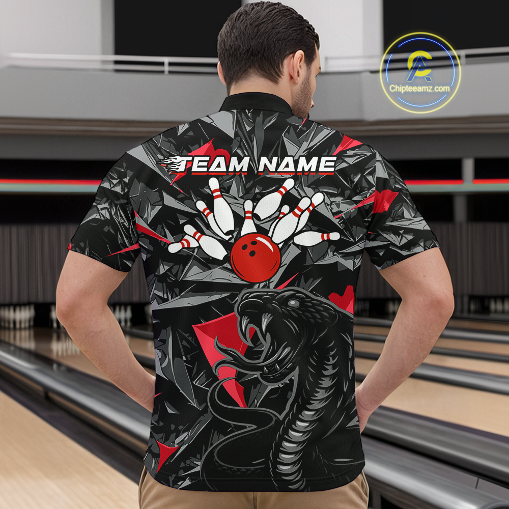 Custom Red Cobra Snake Bowling Jersey for Men Bowling Team Shirts Bowling Uniform Polo & 1/4 Zip HNT137