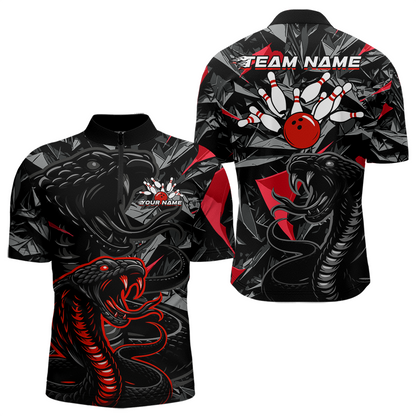 Custom Red Cobra Snake Bowling Jersey for Men Bowling Team Shirts Bowling Uniform Polo & 1/4 Zip HNT137