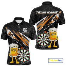 Load image into Gallery viewer, Custom Orange Funny Beer Dart Shirts for Men Darts Team Jerseys Dart Tournament Polo &amp; 1/4 Zip NNT139