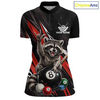 Custom Red Funny Raccoon 8 Ball Billiard Shirt for Women Billiard Team Jersey Billiard League NNT191